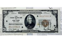 RARE 1929 US $20 NATIONAL CURRENCY BANK NY BILL