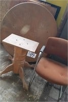 48” Round Oak Pedestal Table & Office Chair-
