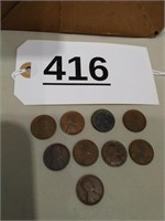 9 Wheat Pennies 1909-1919