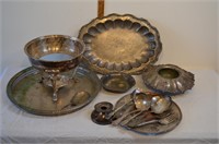 Silver/Metal lot - trays, silverware and others