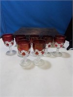Set of 7 ruby 2 clear cordial stems