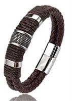 Stone Bead Rope Brown Leather Bracelet