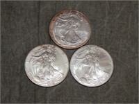 3 American Eagle .999 Silver Troy ounce Coins