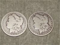 Pair of 1886 O Morgan 90% SILVER Dollars