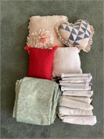 Assorted pillows and curtains