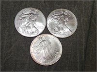3 American Eagle .999 Silver Troy Ounce Coins