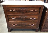 Marble Top 3-drawer Chest w/Carved Pulls
