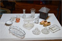 Lot of mixed glass, candle holders & ash trays