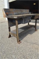 Heavy Duty Wooden and Metal Work Bench w/ 2 drawer