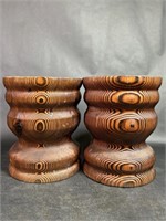Carved Wood Candle Holders