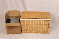 WICKER BLANKET BASKET WITH FABRIC UPHOLSTERY