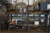 6' X 28" METAL SHOP BENCH & CONTENTS W/ FAN