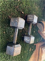 Pair of 30 pound dumbbells used dumbbells