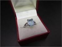 Aquamarine Silver Tone Ring Size 8