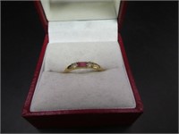 Gold Plated Pink Gemstone Ring Size 6.5