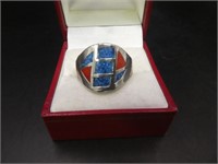 Men's Coral Turquoise Silver Ring Size 10
