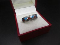 Coral & Turquoise Silver Ring Size 10