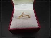 Gold Plated Faux Pearl Ring Size 6.75