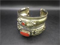 Brass Red Stone Bangle Bracelet