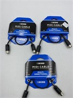 (3) BOSS 1 FT MULTI-DIRECTIONAL MIDI CABLE