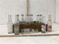 EARLY BOTTLES AND WOODEN CRATE