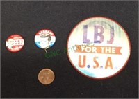 Vintage political advertising buttons includes a