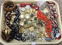 Vintage costume jewelry tray lot includes