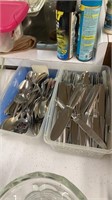 Two totes of flatware