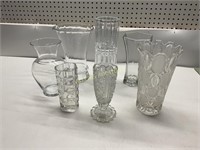 7 CUT GLASS VASES (1 IS FROSTED)