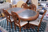 Ornate Wood Claw-Foot Dining Table with (5) Chairs