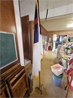 Christian flag with wooden pole  cast iron base