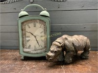 BATTERY POWERED  CLOCK AND RHINO STATUE