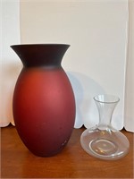 Red Vase 11” and clear vase 6”