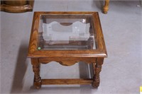 Wood Side Table with Glass Top