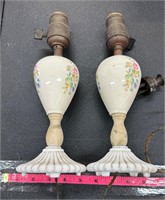 Milk Glass & porcelain & wood Antique lamp set