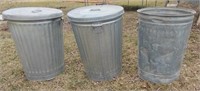3 Metal Trash Cans