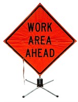 "WORK AREA AHEAD" MDI collapsible sign on a