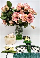 Flowers & Vase, Cow Wall Decor & Trinket Box