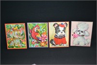 4pcs Vintage 7-1/2" x 10" Animal Greeting Cards