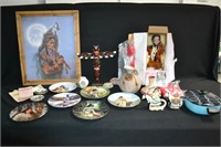 Lot Native American Print, Plates, Pottery, Doll