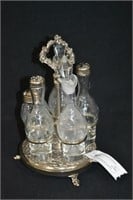 Late 1800s Etched Glass 6pc Cruet Set