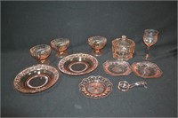 11pcs Various Pink Depression Glass Dishware