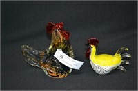 2pcs Hand Made Art Glass Chicken Paperweights
