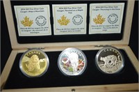 2014 - $20 Fine Silver Coins (3) In Wood Case