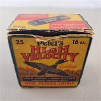 Vintage Peters 16g Shotgun Shell Box w/ 25 Rounds