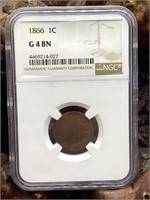 1866 Indian Head Cent G4 BN NGC