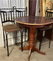 Wooden Pub table w/3 chairs 35" wide 40" tall