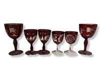 6 Red Bohemian Stemmed Wine Glasses