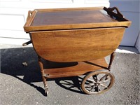 Antique Tea Cart With Removable Glass Top Tray