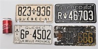 4 plaques d'immatriculation, Québec, années '60